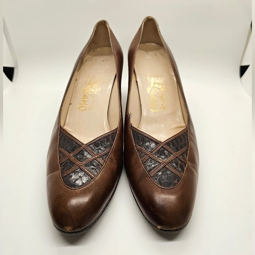 Salvatore Ferragamo Vintage Brown Heels Women's Size 8.5